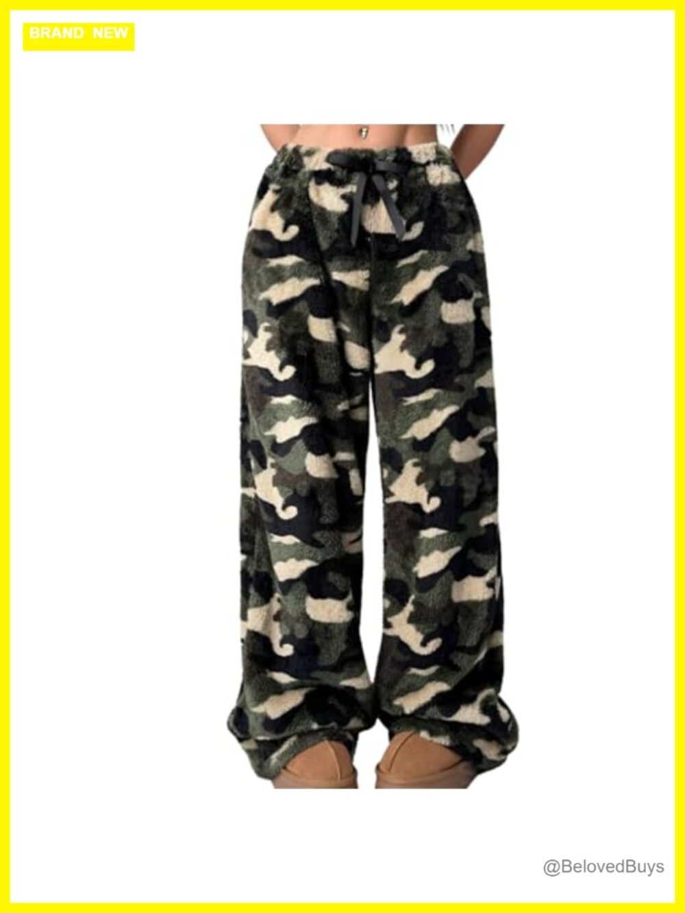 Fuzzy Leopard Print Pajama Pants Women Loose Fit Drawstring Sleep Bottoms